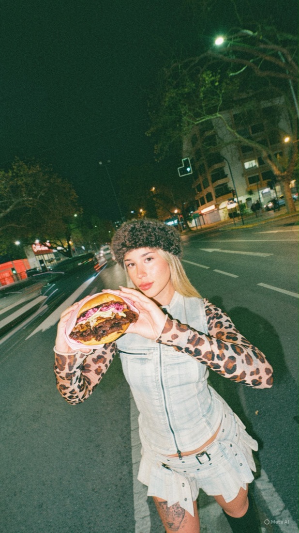 Antonia mostrando La Verdad en la calle de noche.